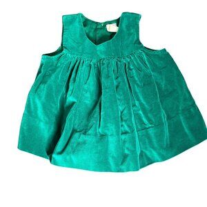 Vintage Green Velvet Sleeveless Baby Dress 24 Months Toddler Button Back Closure